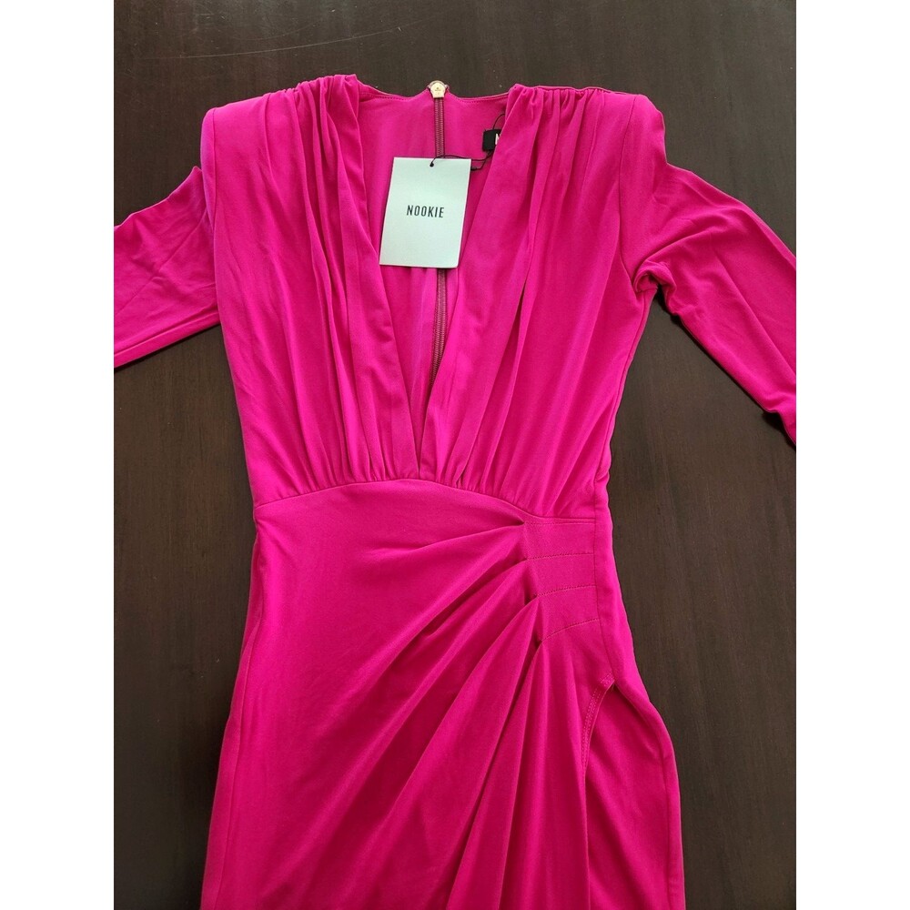NWT-Nookie REVOLVE Farrah Plunge Bodycon V-Neck Gown-Cerise (deep pink)-Small - Picture 4 of 7